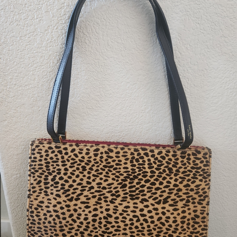 Kate Spade NEW Leopard Print-Pony Hair Tote Bag with Black Straps, VINTAGE